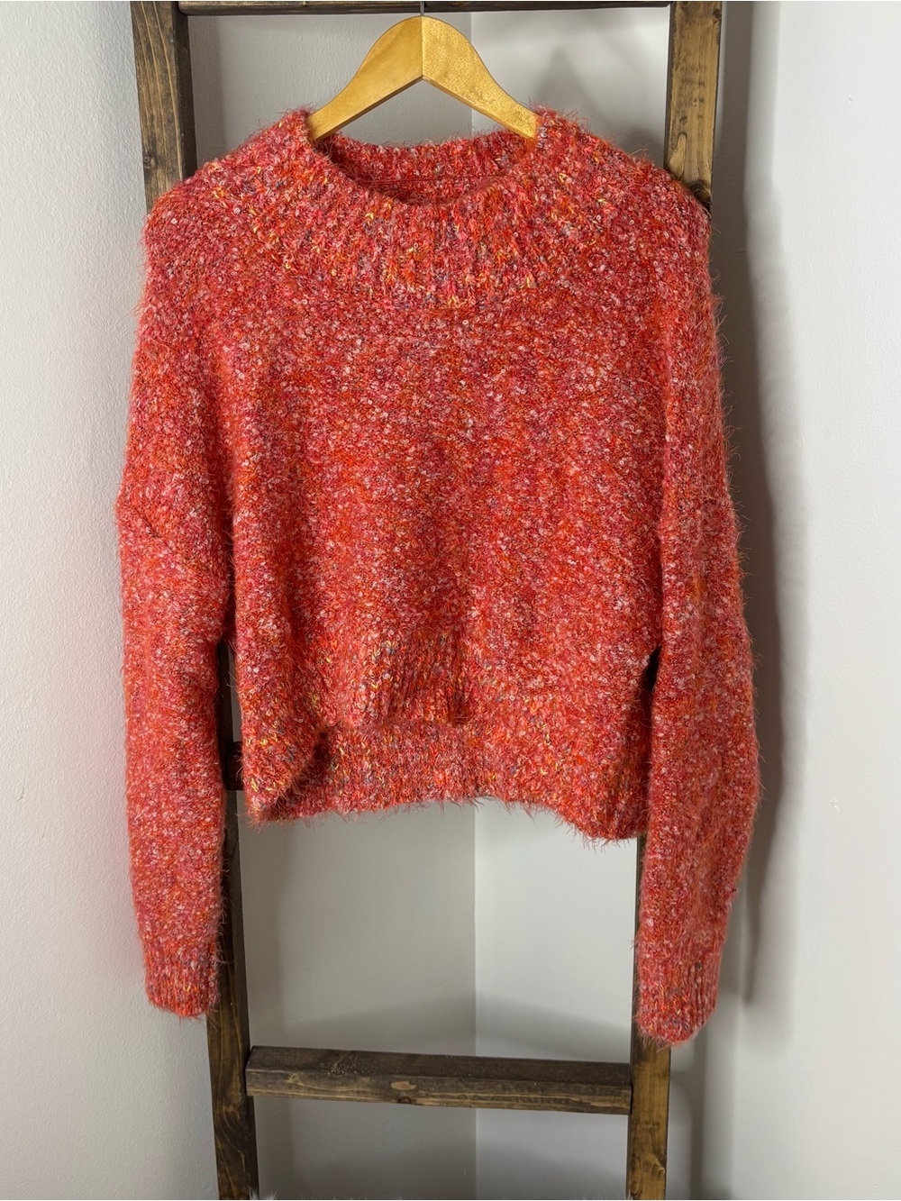 Free People Cozy Red Textured Crewneck Sweater Size M